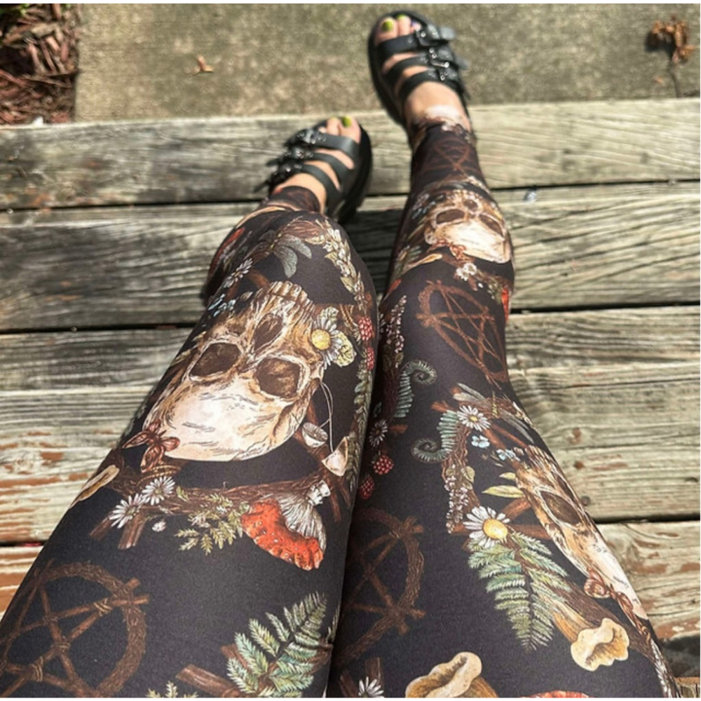 Cottage Witch Witchy Skull & Mushroom Print Leggings - Picture 6 of 6
